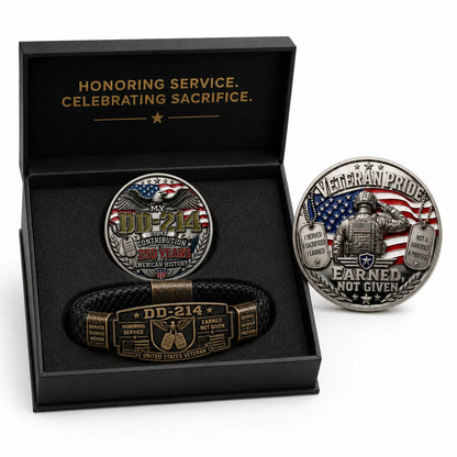 🔥LIMITED SALE! Veteran DD-214 Bracelet & Coin Set