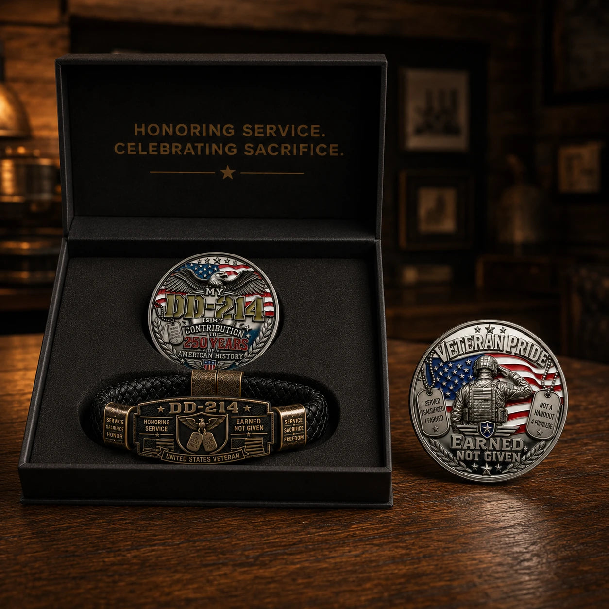 🔥LIMITED SALE! Veteran DD-214 Bracelet & Coin Set