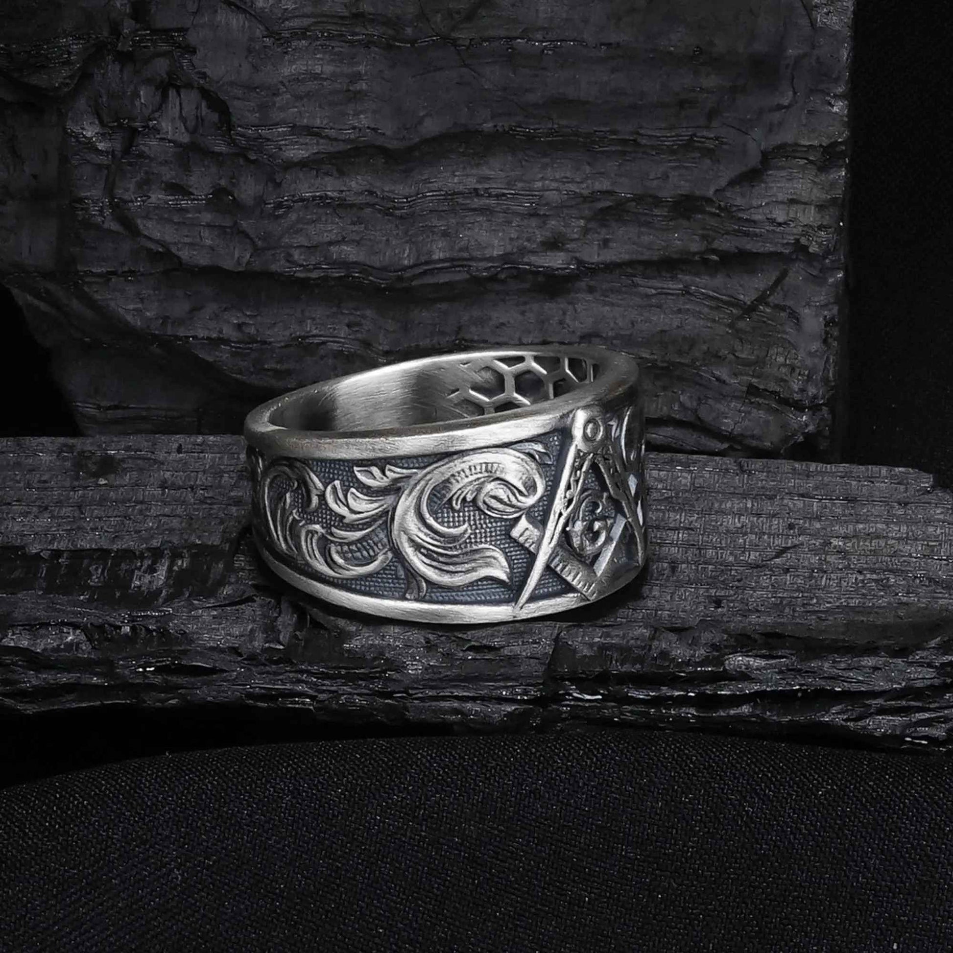 Sterling Silver Masonic Ring: Freemason Symbol Jewelry Gift