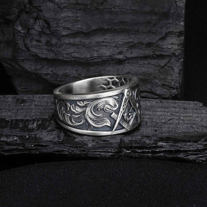 Sterling Silver Masonic Ring: Freemason Symbol Jewelry Gift