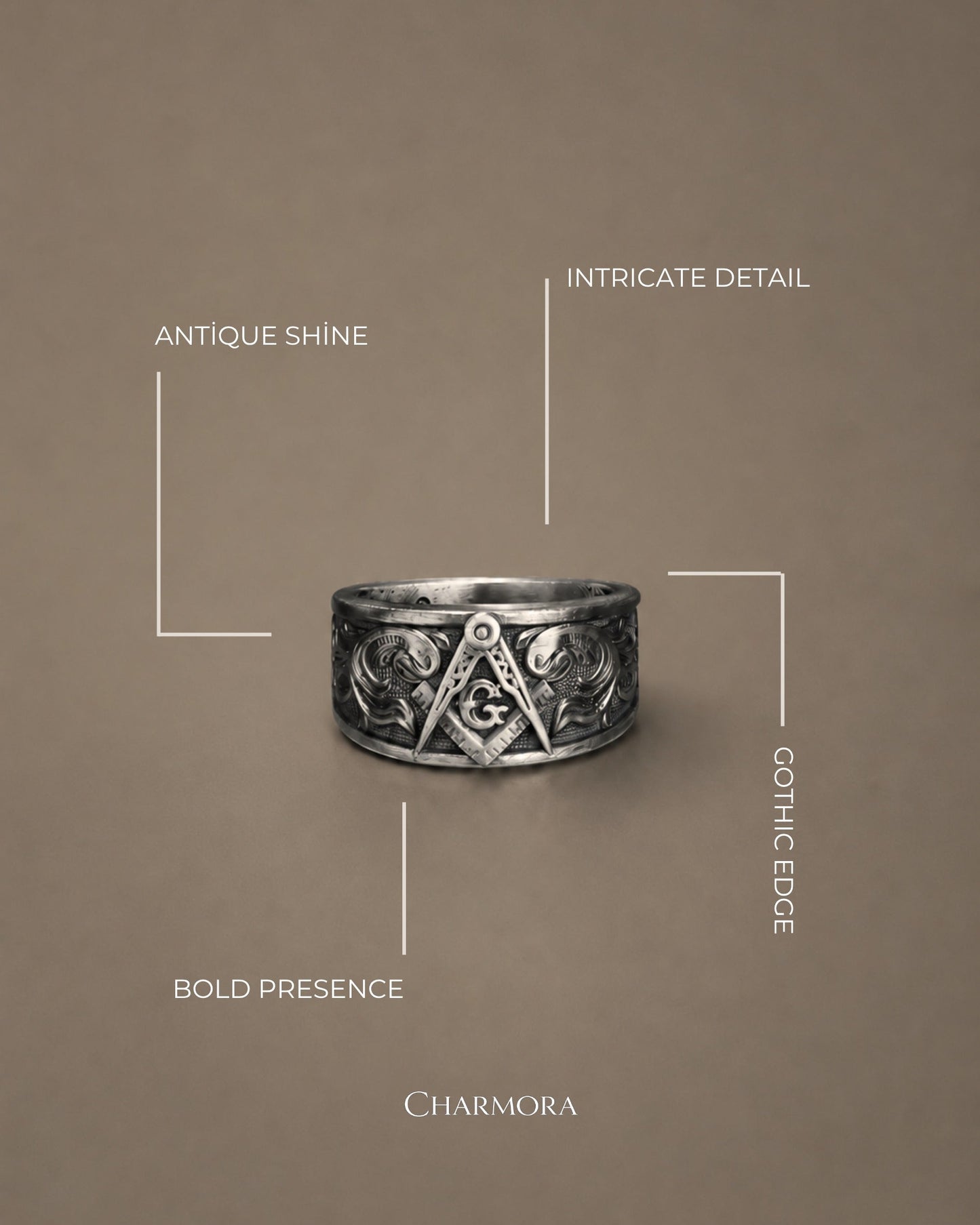 Sterling Silver Masonic Ring: Freemason Symbol Jewelry Gift