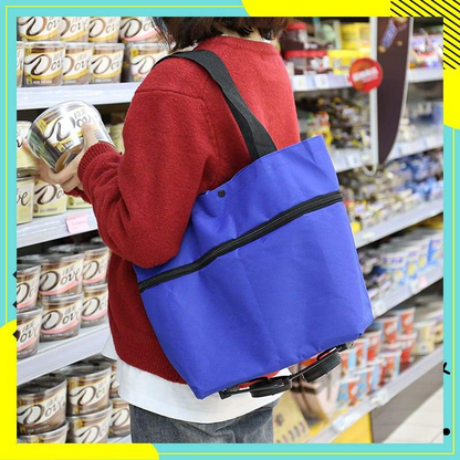 🛍️ 50% OFF NOW! 🛒 2-in-1 Convertible Shopping Tote – Hideaway wheels, 20kg capacity & expandable zipper – Compact, sturdy & perfect for markets & travel 📦